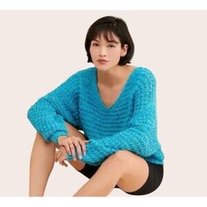 Free People Blue V-Neck Sweater